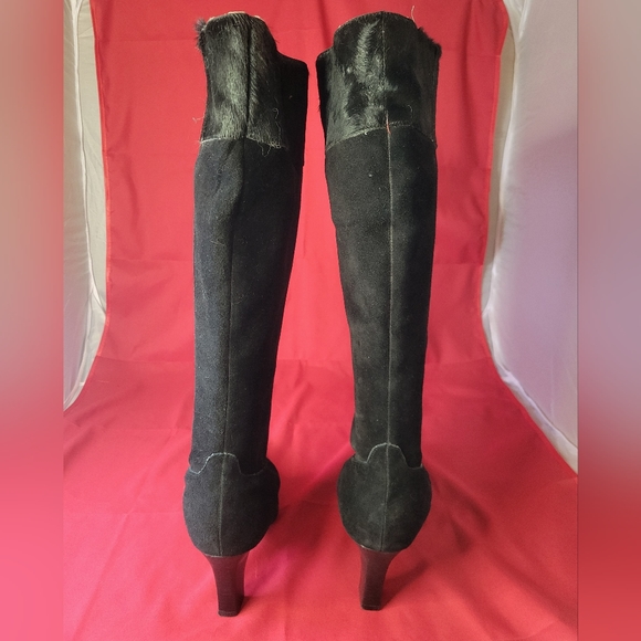 Suede and Cow Hide Wide-Calf Boots - Picture 2 of 4